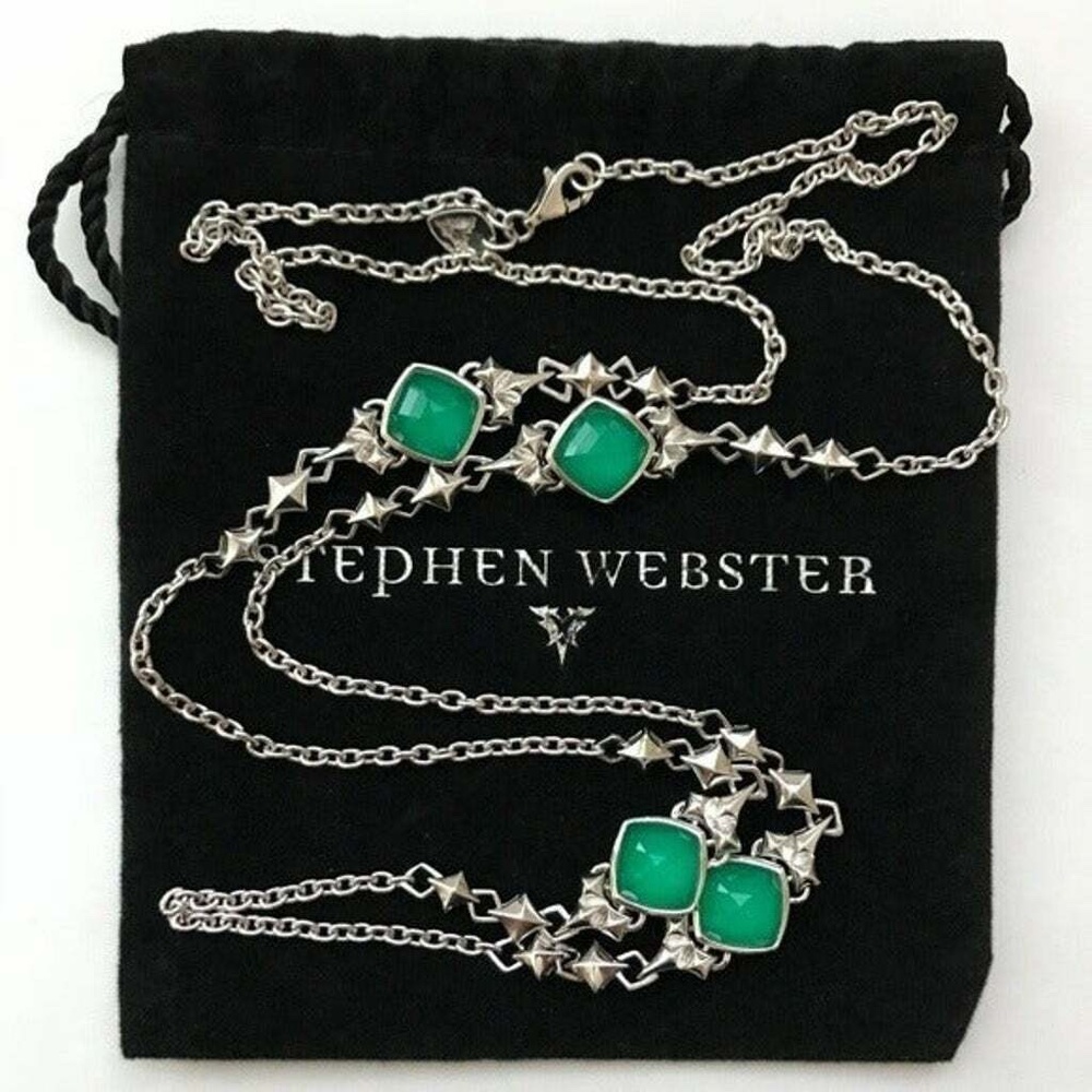 Stephen Webster Sterling Silver Chrysoprase Station Necklace